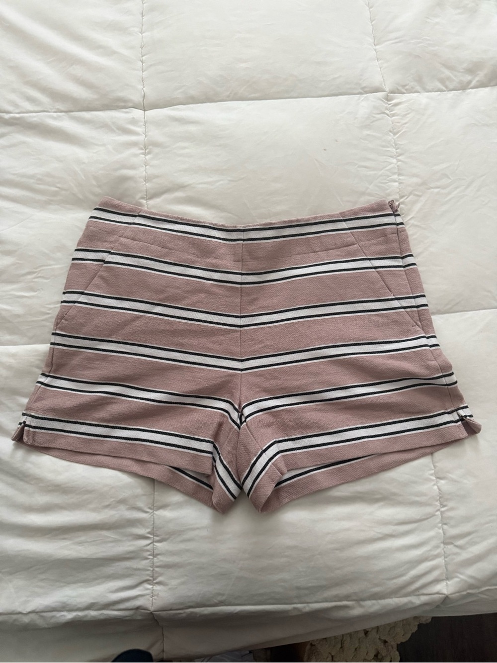 LOFT Mauve Striped High-Waist Shorts